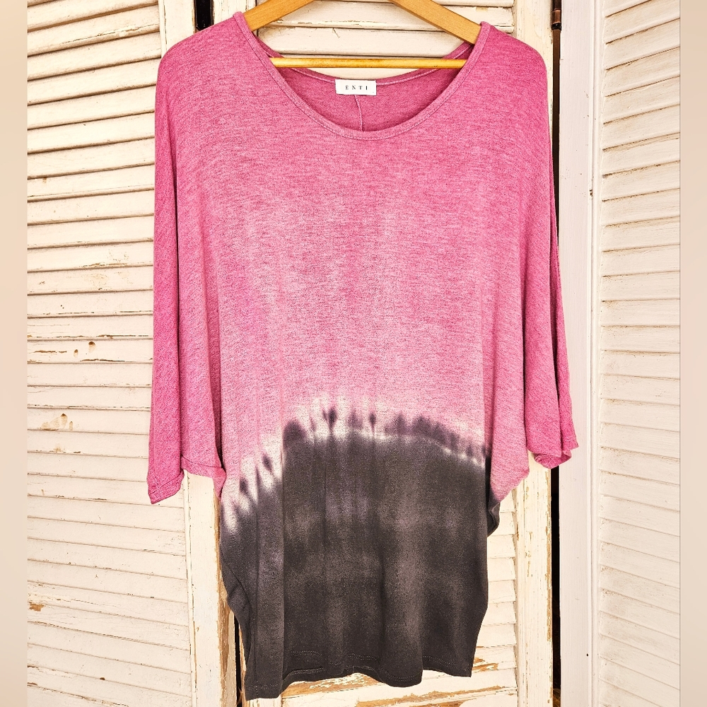 Enti Tie Dye Batwing Top Pink and Black M/L